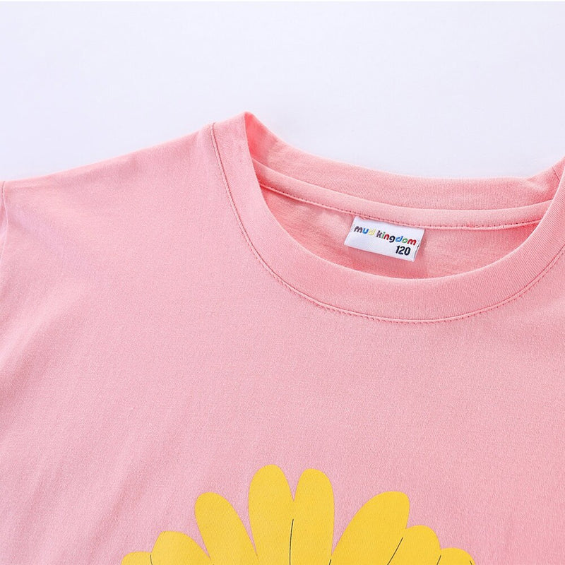 Girls Clothes Daisy Flower Striped Drop Shoulder T-shirts for Girls Clothing Short Sleeve Tops Kids T-Shirt Summer