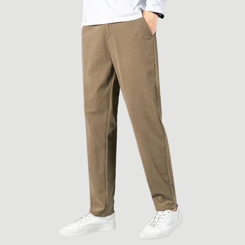 Autumn Casual Men Corduroy Pants Khaki Straight Loose Solid Waffle Trousers