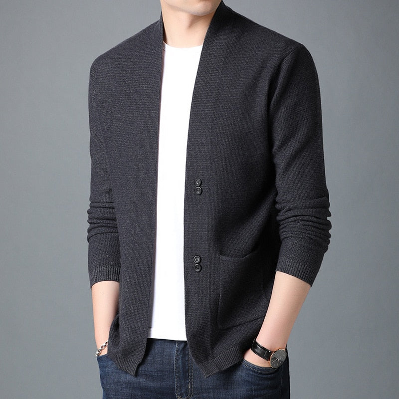 Men Sweater Cardigan Business Gentleman Casual Solid Pockets Comfortable Fit Knitting Jackets Male Coat Clothing