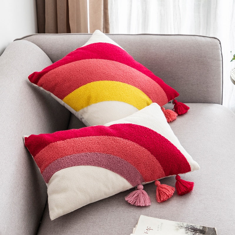 Tassels Cushion Cover Cute Rainbow Embroidery Pillow Cover 45x45cm/30x50cm Stylish  Home Decoration Kids Room