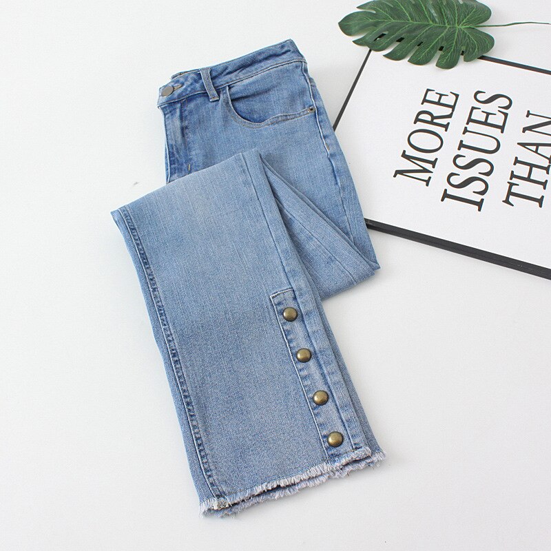 Jeans For Women Clothing Leg Tassel 4 Buttons Stretch Skinny Pencil Pants