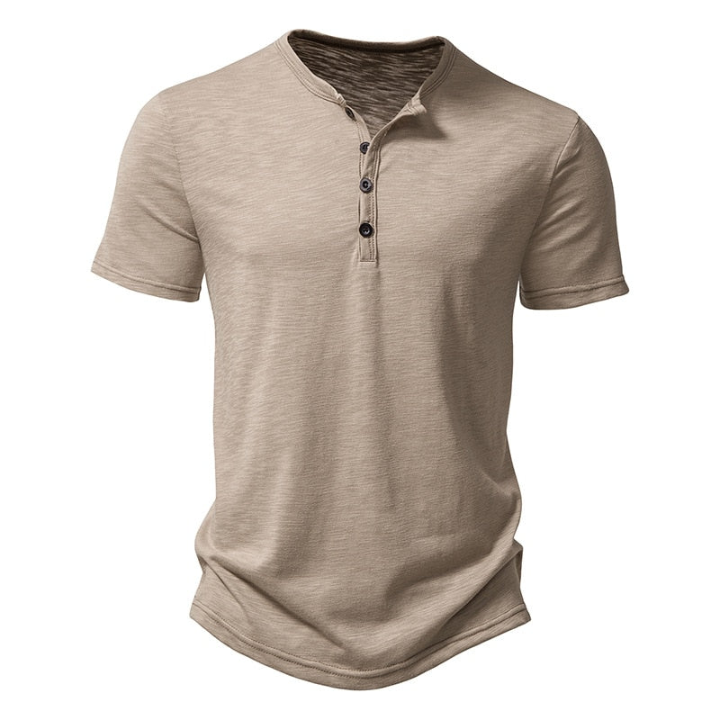 Henley Collar Summer Men Casual Solid Short Sleeve T Shirt for Men Polo men High T Shirts