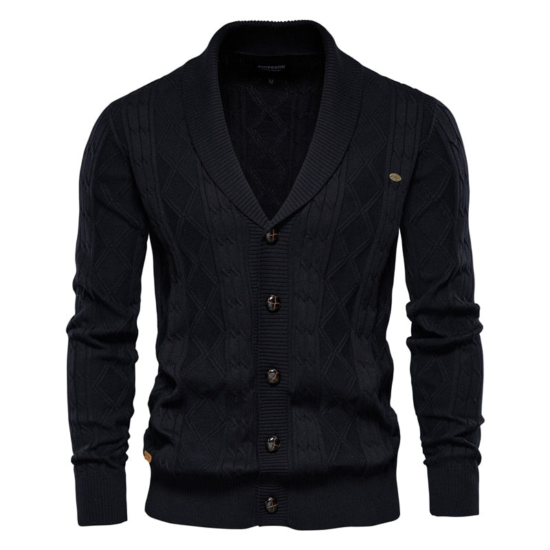 Cotton Argyle Cardigan Men Casual Single Breasted Solid Business Cardigans Winter Sweater Man