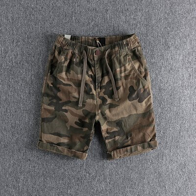 Classic camouflage casual shorts men drawstring, elastic waist, fashionable youth work clothes