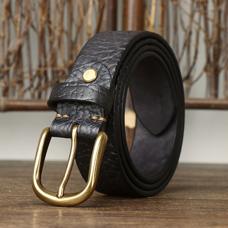 3.8CM Embossing Retro Cowboy Belt Male Thick Real Genuine Leather Belt Men Copper Pin Buckle Belt For Jeans Men Waist