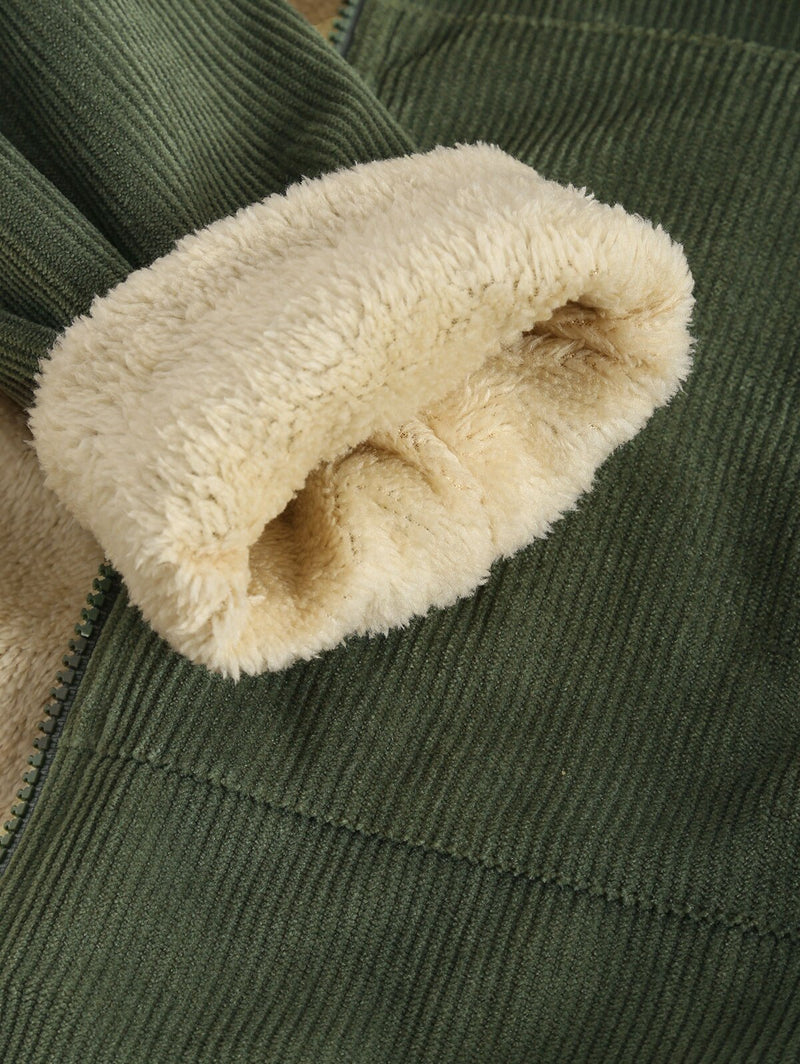 Corduroy Fleece Lined Pockets Hooded Coat Women Long Thermal Warm Zipper Jacket Autumn Winter Casual Outerwear