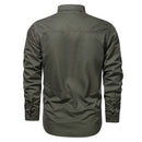 Casual Cotton Men Shirts Solid Stand Collar Pocket Button Up Shirts for Men Long Sleeve Shirts Men