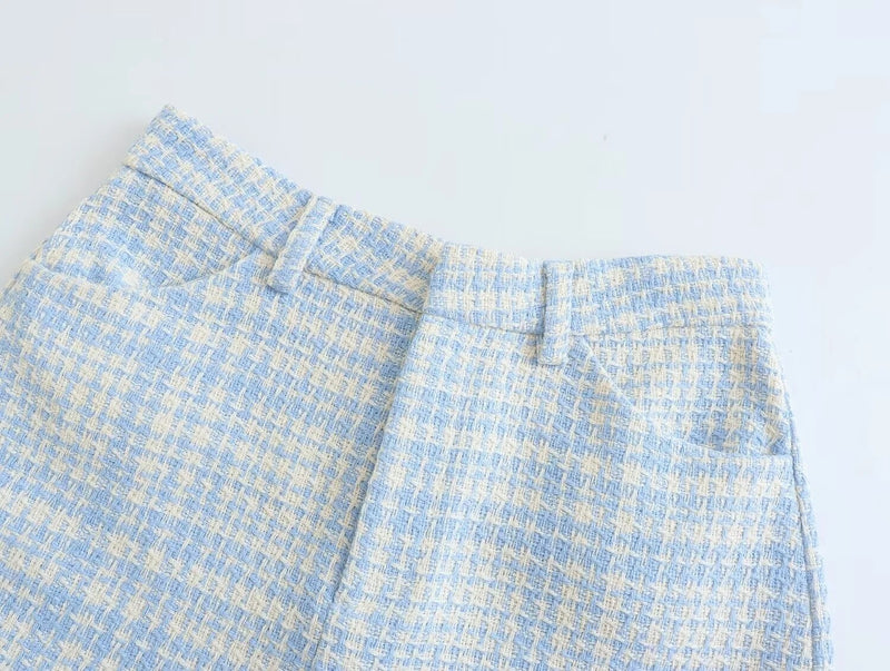 Autumn Shorts England Plaid Texture Woolen High Waist Bermuda Women