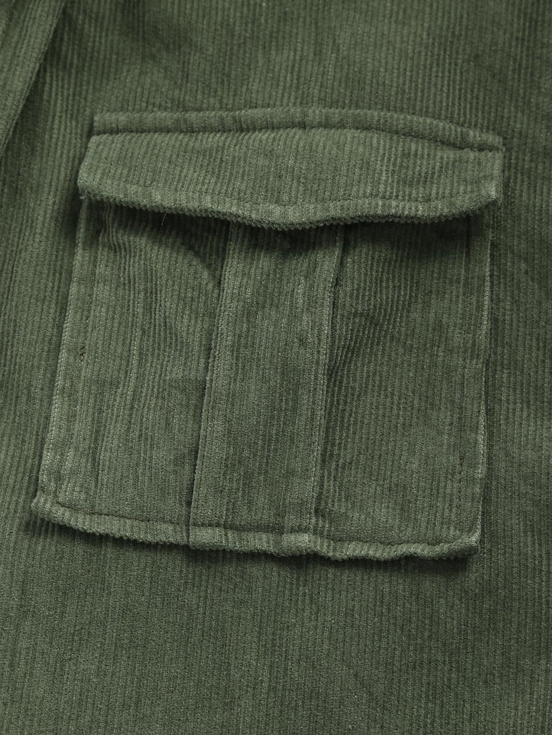Corduroy Flap Pockets Cargo Shacket Women Drop Shoulder Utility Shirt Jacket Turn Down Collar Long Sleeve Tops Women Coat