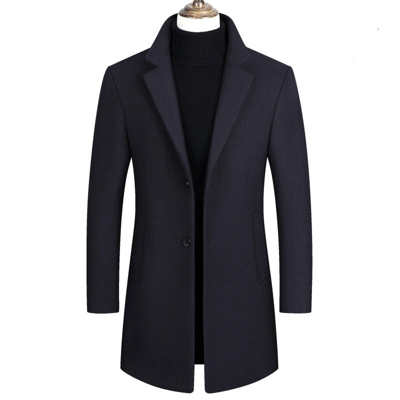 Jacket Men Woolen Coats Spring Autumn Casual Slim Fit Windbreaker Jacket Overcoat Single Breasted Long Trench Coat