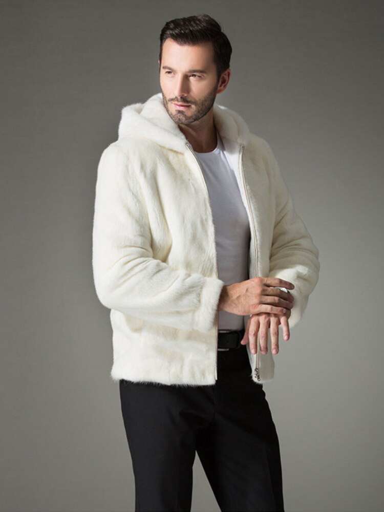 Imitated Mink Fur Coat Hooded Men Autumn and Winter Fur Jacket Keep Warm Eco-friendly Fur Overcoat Men