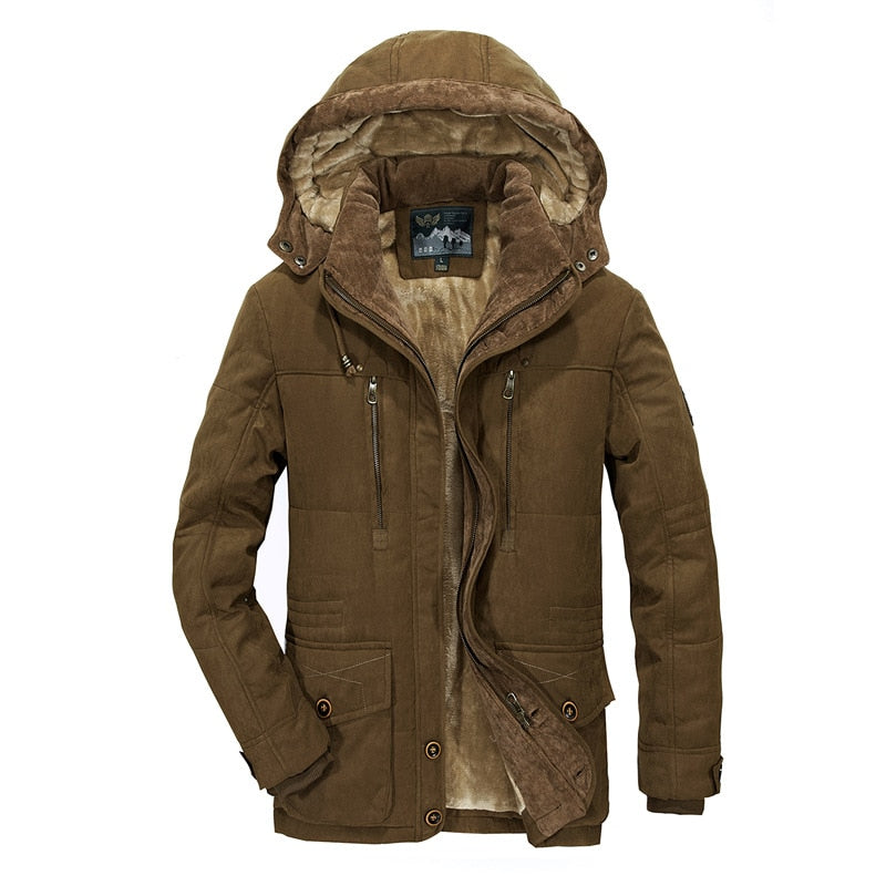 Military Jackets Men Winter Fleece Parkas Casual Slim Multi-pocket Cotton-Padded Hooded Overcoat Windbreaker Coats