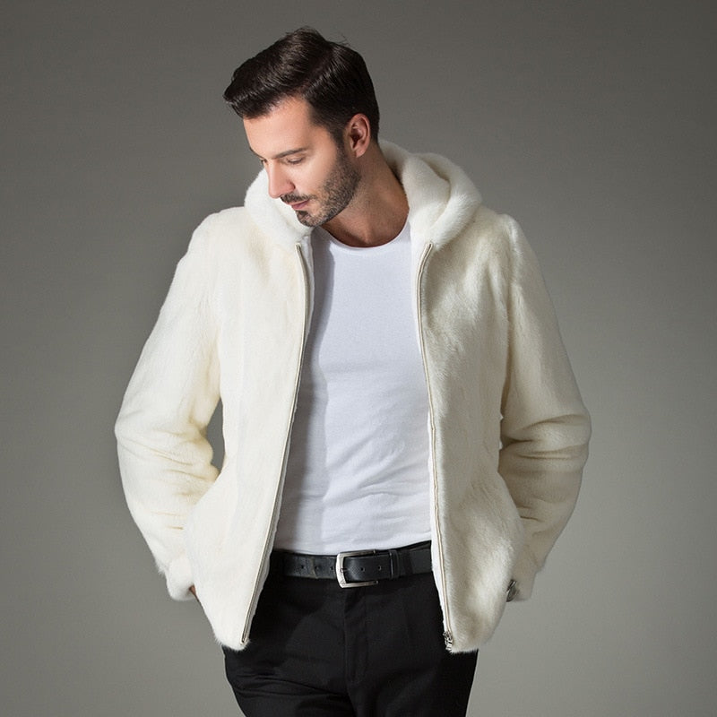 Imitated Mink Fur Coat Hooded Men Autumn and Winter Fur Jacket Keep Warm Eco-friendly Fur Overcoat Men