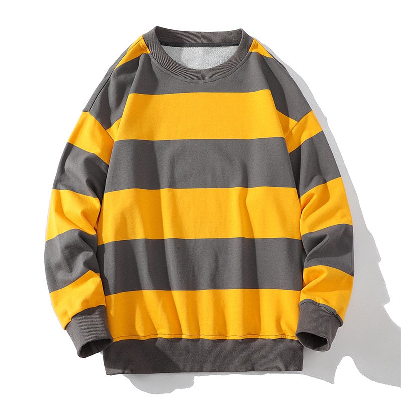 Spring Fall Men Striped Sweatshirt America Style Vintage Long Sleeve Casual Loose Pullovers Unisex School Streetwear Chic Tops