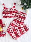 Christmas Snowflake Fleece Crop Top and Pants Set Female Festival Two Piece Sets Womens Outifits