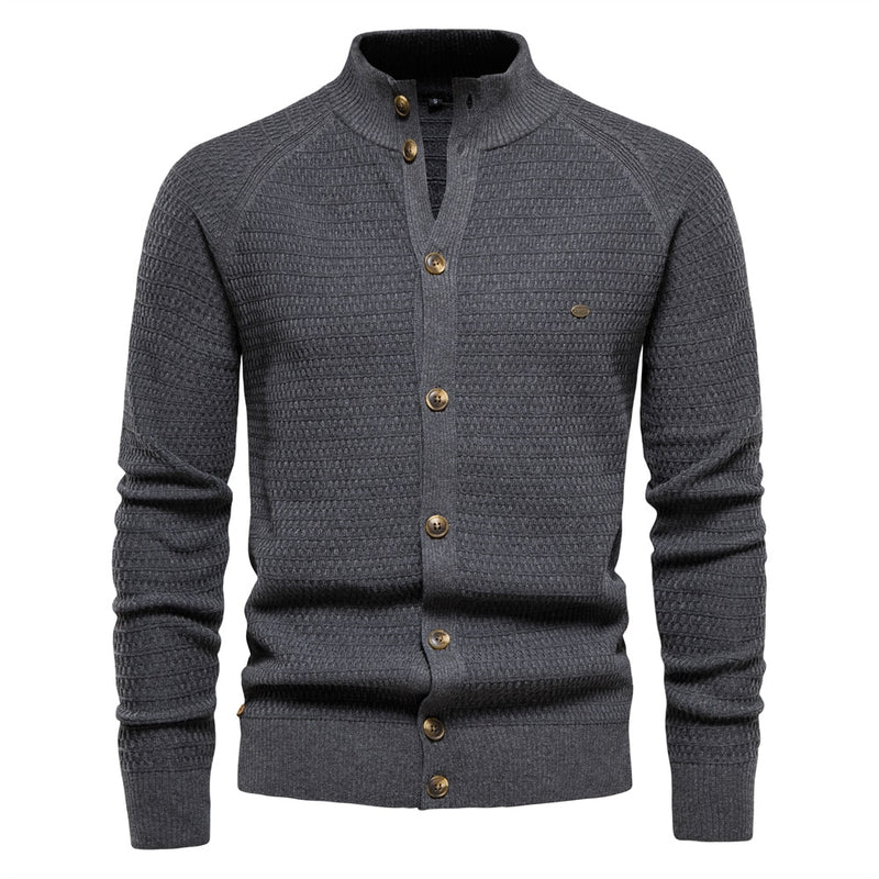 Knitted Mens Cardigan Cotton High Quality Button Mock Neck Sweater for Men New Winter Designer Cardigans Men