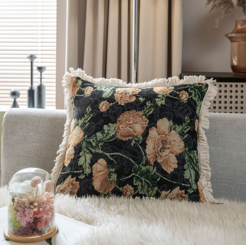 Floral Cushion Cover 45x45cm 60x60cm Oil Painting Art Pillow Cover Jacquard Tassels Vintage Home Decoration for Living Room
