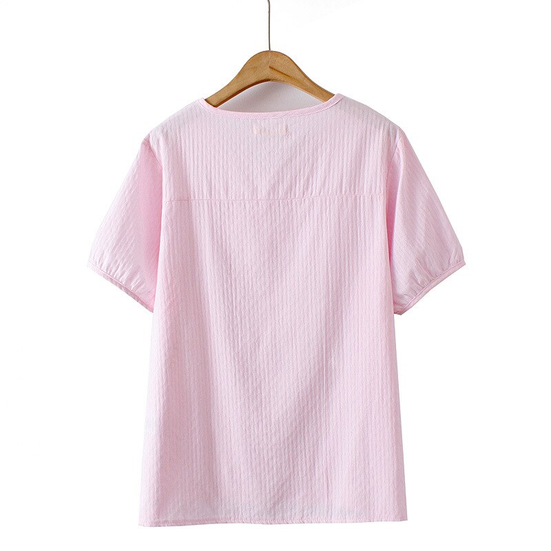 Blouses For Women Clothing Thin Cotton Jacquard V-Neck Curve Tops Summer