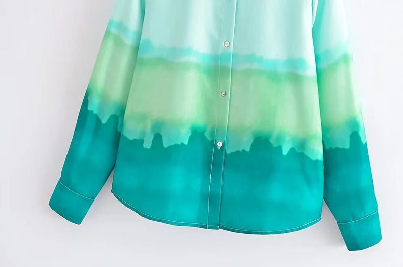 Vintage Gradient Ins Blouse Tie-Dyed Long Sleeve Autumn Shirts Casual Blouse Women