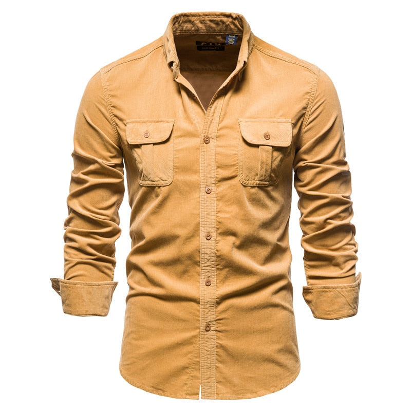 Corduroy Cotton Shirts Men Business Casual Lapel Solid Color Slim Fit Men Shirt New Autumn Shirt for Men