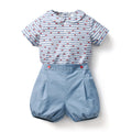 Baby Boy Spanish Clothes Set Children Summer Cotton Outfits Striped Tops Shirt Peter Pan Collar Blue Shorts Pants