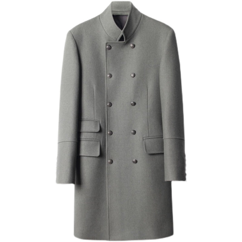 Business Casual Stand Collar Double Breasted Woolen Coat Men Winter Wool Overcoat Mens Long Melton Trench Jacket