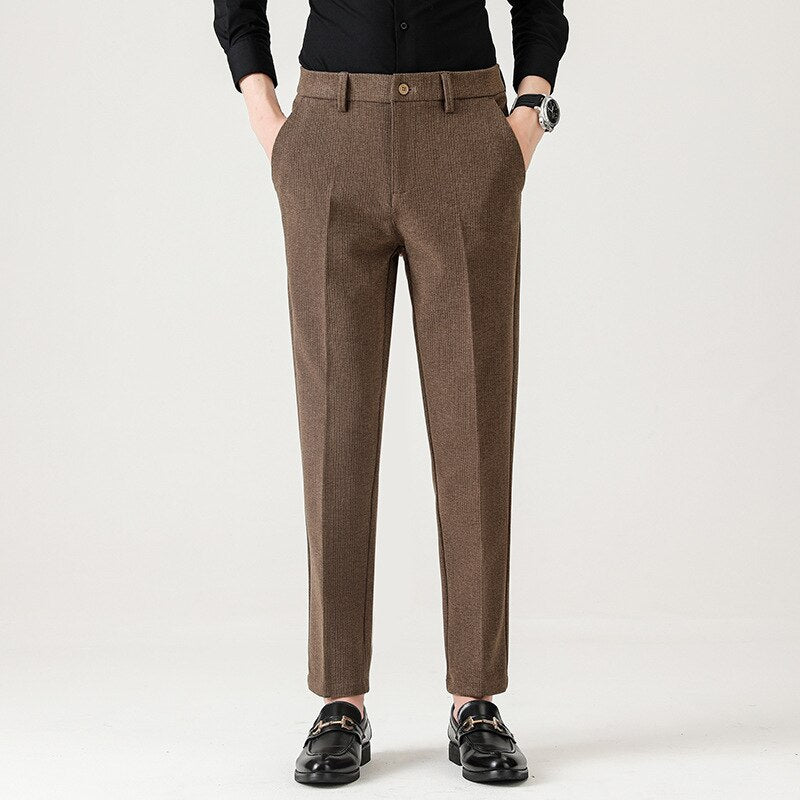 Winter Fall Men Suits Pants Business Casual Thicken Stretchy Simple Solid Classic Trouser