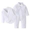 Long Sleeve White Baby Baptism Dress for Boys Romper with Double Breasted Coat Solid Newborn Children Set