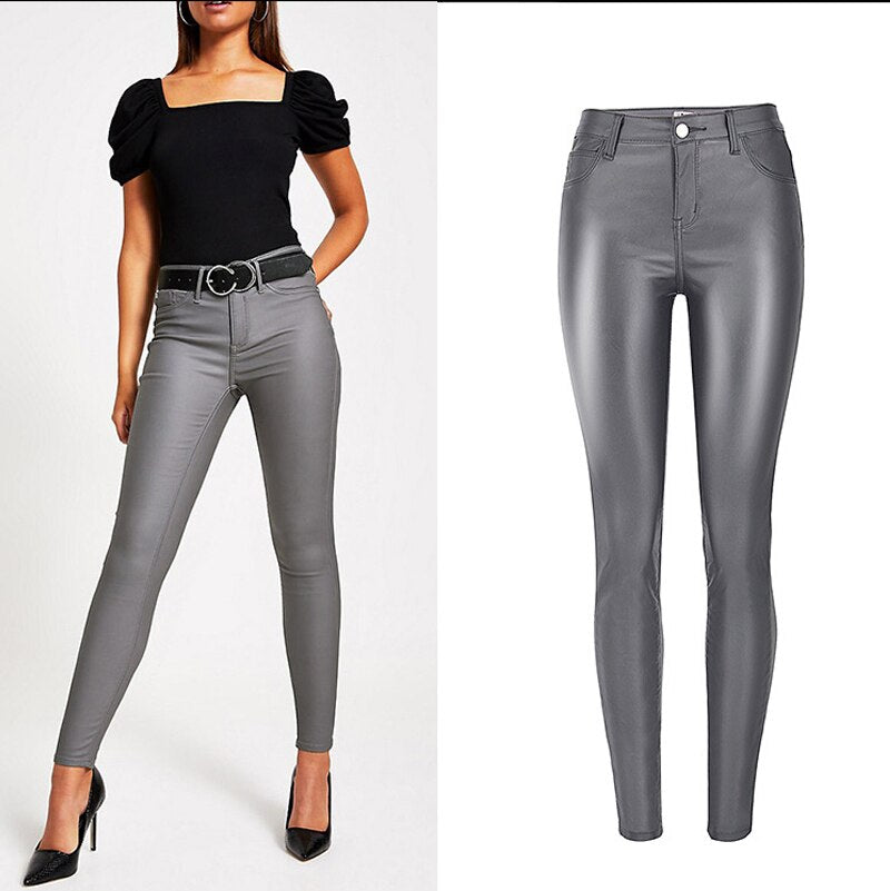 Spring Casual Leather Pants High Waist Ladies Pencil Skinny Jeans Pants Female Trousers Women Clothes Jeans