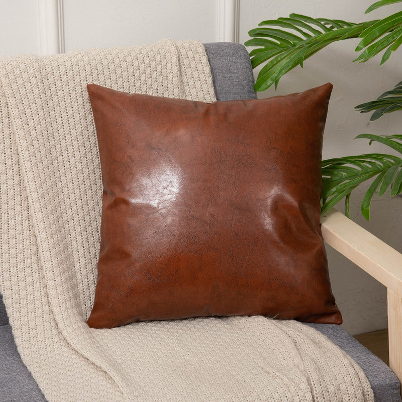 Solid Brown Cushion Cover 45x45cm Faux Leather Modern Solid Outdoor Plain Pillow Cover For Couch Sofa Chair Bed Home decoration