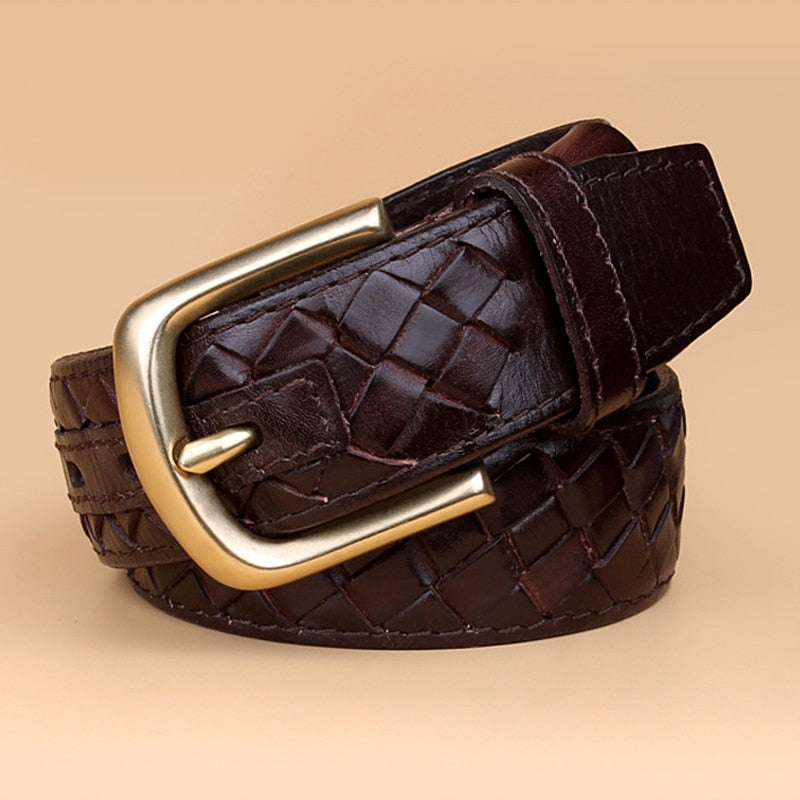 Belt Copper Buckle Designer Genuine Leather Belts For Men Woven Male Strap Braided Belts Man 3.8cm width belt for Jeans