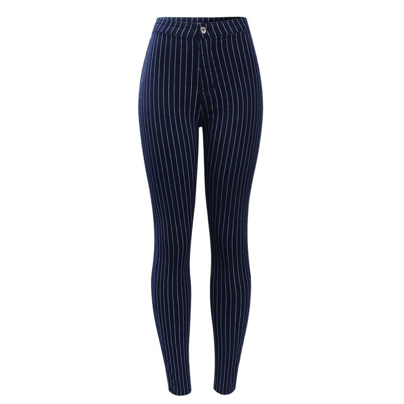 White Stripes High Waist Blue Jeans Woman New Spring Summer Pencil Pants Trousers For Women`s  Jeans