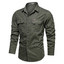 Casual Cotton Men Shirts Solid Stand Collar Pocket Button Up Shirts for Men Long Sleeve Shirts Men