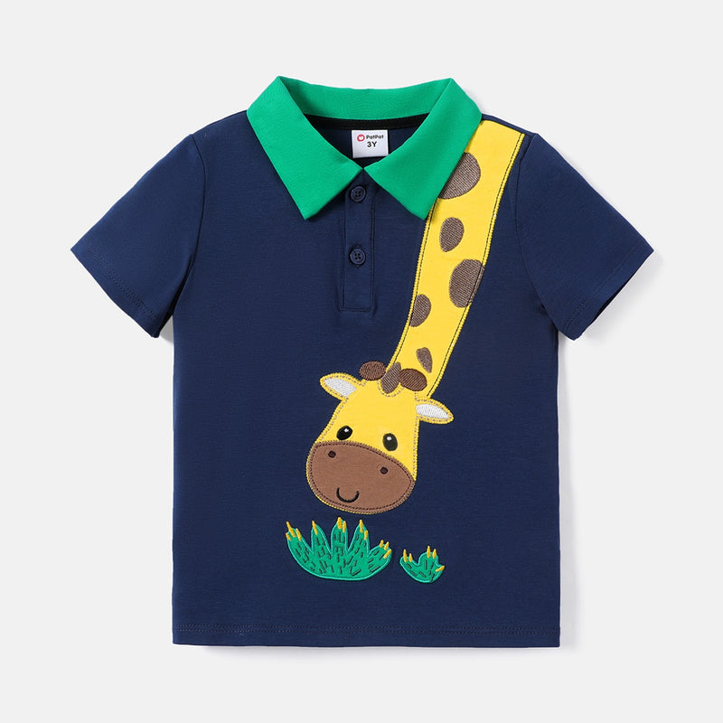 Toddler Girl Giraffe Polo Collar Short-sleeve Cotton Tee