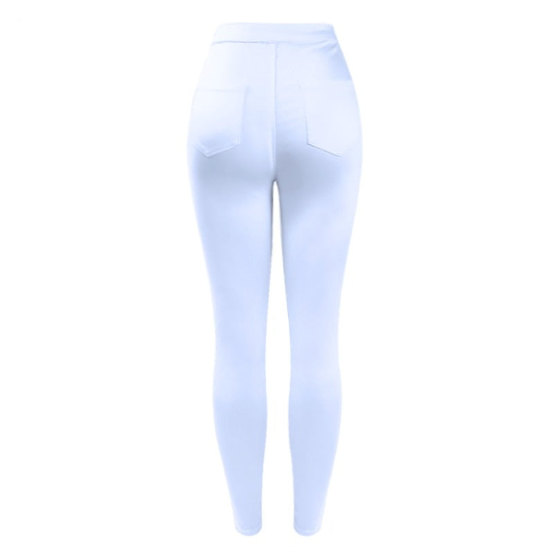 Summer Women`s High Waist White Basic Casual Stretch Skinny Denim Jean Pants Trousers Jeans For Women