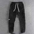 Drawstring hemmed design solid pocket work casual pants mens high street loose autumn thick long pants