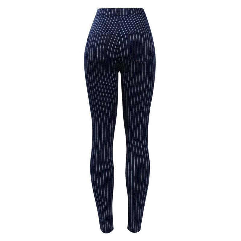 White Stripes High Waist Blue Jeans Woman New Spring Summer Pencil Pants Trousers For Women`s  Jeans