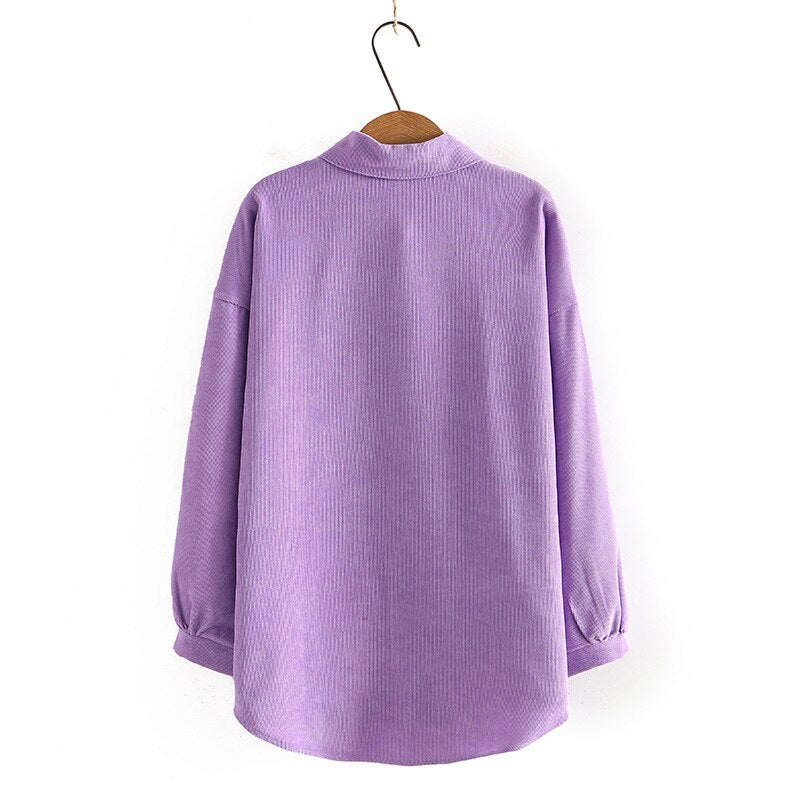Women Spring Solid Corduroy Tops Loose Long Sleeve Asymmetrical Length Blouses Curve Clothes