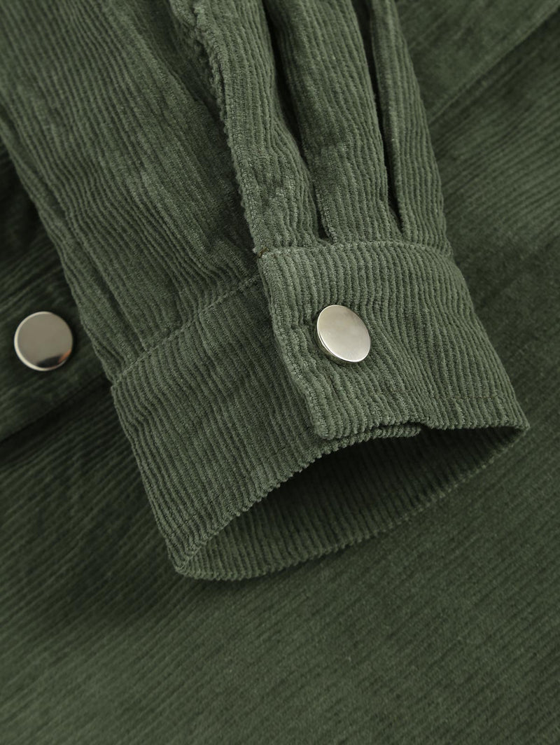 Corduroy Flap Pockets Cargo Shacket Women Drop Shoulder Utility Shirt Jacket Turn Down Collar Long Sleeve Tops Women Coat