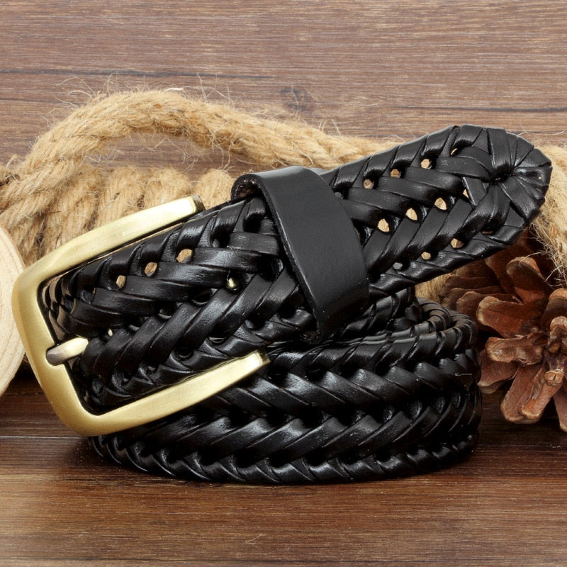 Unisex Men and Women Belt Genuine Leather Female Belt Woven Knitted
