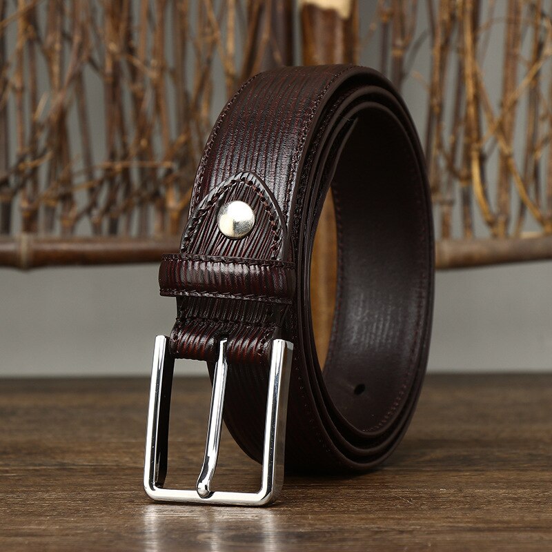 3.5CM Top Business Genuine Leather Belt Designer Men Belt Stripe Casual Luxury Stainless Steel Pin Buckle