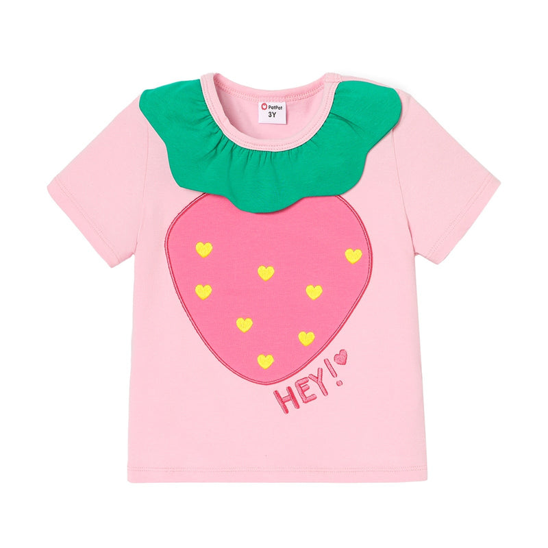 Toddler Girl Strawberry Embroidered Short-sleeve Cotton Tee