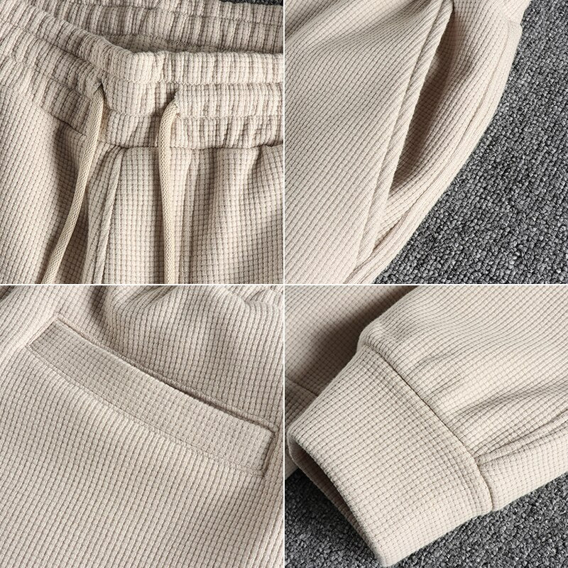 Plush thickened waffle casual pants for men warm youth leggings sports pants