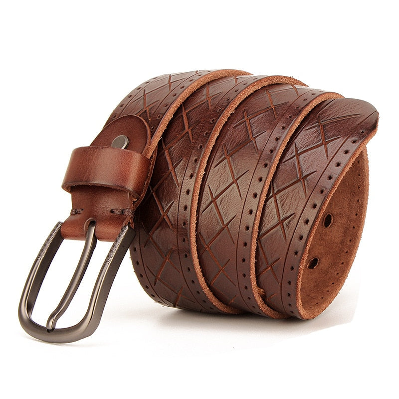 3.8CM Real Genuine Leather Belt Men Belt Alloy Pin Buckle Strap Wide Luxury