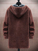 Fleece-lined Sweatercoat for Men Zipper Long Hooded Cardigan Solid Thicken Outerwear Fall Winter Warm Jackets Sweater