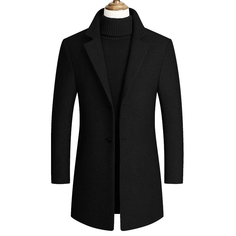 Jacket Men Woolen Coats Spring Autumn Casual Slim Fit Windbreaker Jacket Overcoat Single Breasted Long Trench Coat
