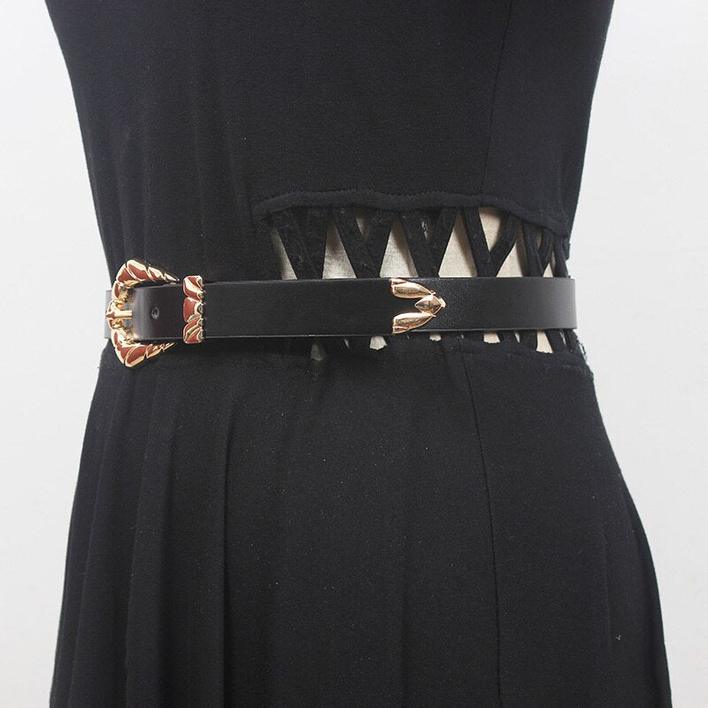 Leather Metal Buckle Long Wide Belt Personality Women Tide All-match Spring Autumn