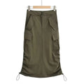 Womens Drawstring Patchwork Pockets Cargo Fashion High Waist Solid Split Loose Casual Skirts Spring