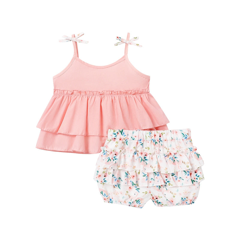 Toddler Girl Layered Camisole and Floral Elasticized Shorts Set