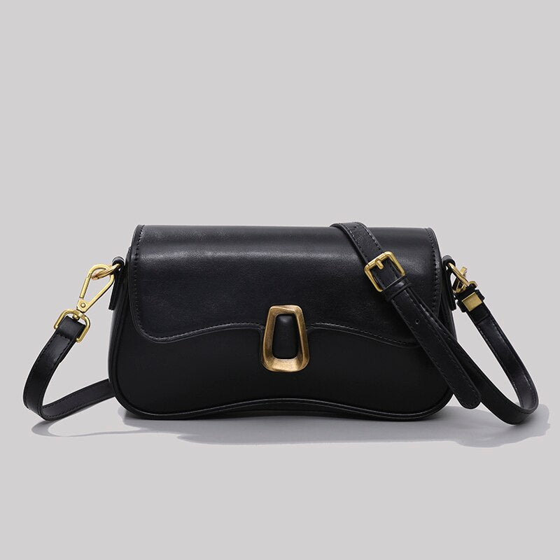 French Vintage Leather Square Bag Women
